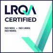 LRQA Certified badge indicating ISO 9001, ISO 14001 and ISO 45001 certifications with a teal checkmark.
